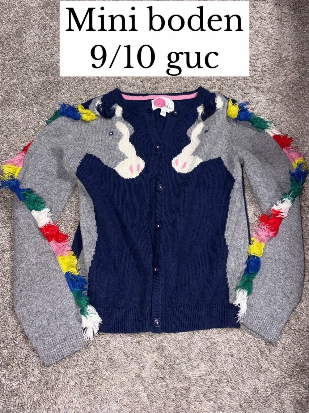 Mini boden 9-10 horse sweater cardigan